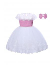 Pink and White Lace Girls Party Dress 6-7 Years