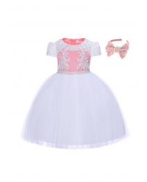 Peach and White Lace Girls Party Dress 3-8 Years