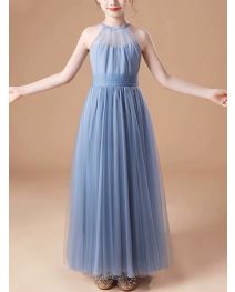 A-line Chiffon Halter Sleeveless Ruffled Floor Length Dresses for Girls