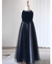 Girls Velvet And Tulle Flower Girl Pageant Gown - Elegant Formal Dress With Sequins