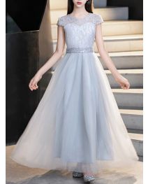Elegant Grey Lace Dresses Princess Sash Short Ruffle Special Occasion Party Dresses for Girls