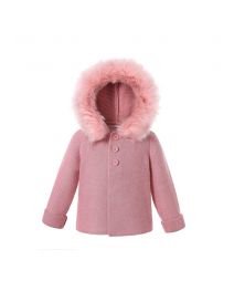 Dark Pink baby Square Collar Sweater Coat With Detachable Hat