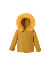 Yellow Single Breasted baby Sweater Coat With Detachable Hat