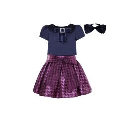 Girls Black Bow Top + Houndstooth Skirt