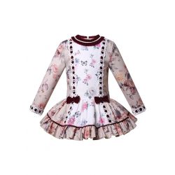 Classic Girls Red Velvet Bow Print Dress + Headwear