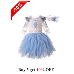 Three Quarter Sleeve Embroidered Tutu Dress + Handmade Headband