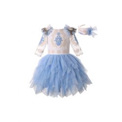 Three Quarter Sleeve Embroidered Tutu Dress + Handmade Headband