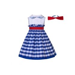 Girls Blue Plaid Embroidery Dress