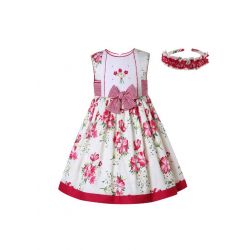 Girls Red and White Floral Embroidery Dress