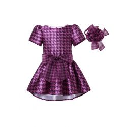 Girls Fuchsia Houndstooth Dress+Headband