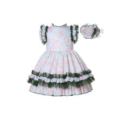 Girls Green Floral Ruffle Dress