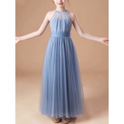 A-line Chiffon Halter Sleeveless Ruffled Floor Length Dresses for Girls