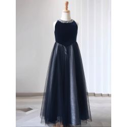 Girls Velvet And Tulle Flower Girl Pageant Gown - Elegant Formal Dress With Sequins
