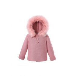 Dark Pink baby Square Collar Sweater Coat With Detachable Hat