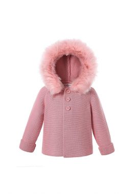 Dark Pink baby Square Collar Sweater Coat With Detachable Hat