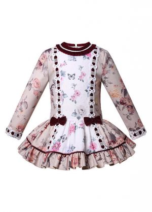 Classic Girls Red Velvet Bow Print Dress + Headwear