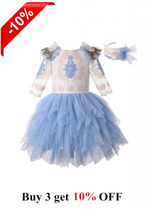 Three Quarter Sleeve Embroidered Tutu Dress + Handmade Headband