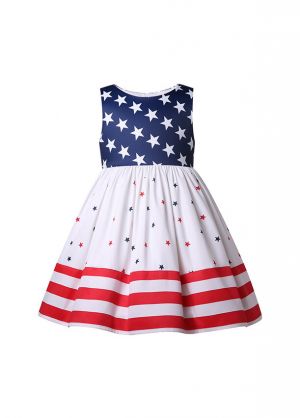 (PRE-ORDER)Girls 4th of July Star printed Dress