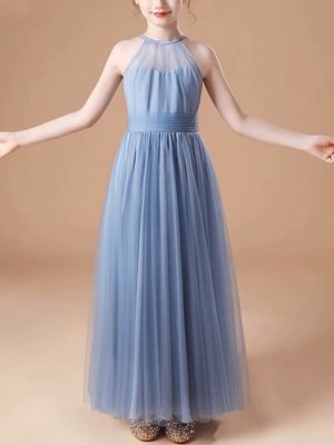 A-line Chiffon Halter Sleeveless Ruffled Floor Length Dresses for Girls