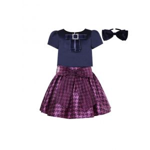 Girls Black Bow Top + Houndstooth Skirt