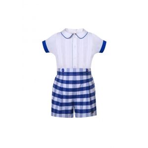 Boys White Shirt + Blue Plaid Shorts