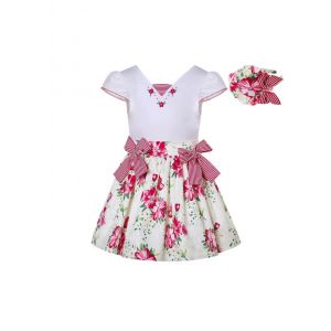 Girls White Embroidered Top + Floral Skirt