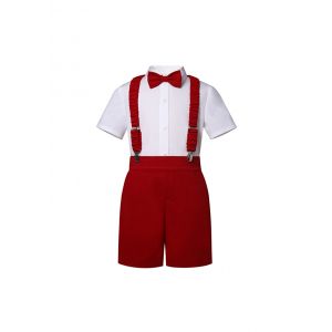 (Pre-order)Boys Red &White Short Set with Bow Tie
