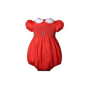 (Pre-order)Baby Girls Red Christmas Tree Smocked Romper