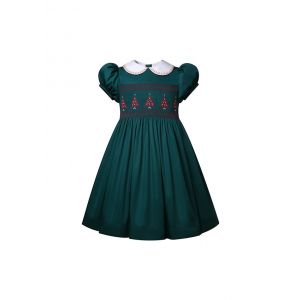 (Pre-order)Girls Green Christmas Tree Smocked Dresses