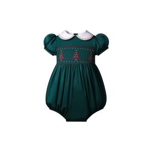 (Pre-order)Baby Girls Green Christmas Tree Smocked Romper