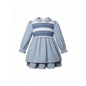 (Pre-order) Girl's Fall/Winter Blue Houndstooth Peter Pan collar Dress