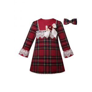 (Pre-order) Girl's Christmas Red Tartan Lace Dress