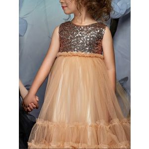 Gold Sequined Junior Bridesmaid Dresses Wedding Pageant Dresses Tulle Tutu Party Evening Prom Ball Gown