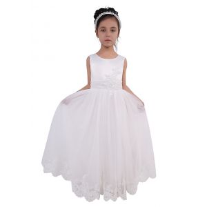 (Pre-order)Girls Embroidered Sleeveless Satin and Tulle Dress  6-14 Years