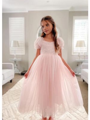 Pink Girls Tulle Bridesmaid Dress