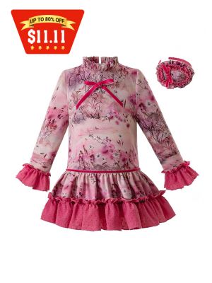 (Only 3Y-12Y) Rose Red Flower Printed Girl Dress With Headwear