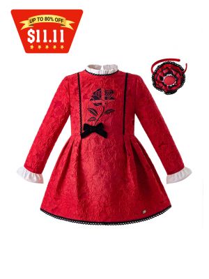 (Only 2Y 4Y 5Y 6Y 8Y)  New Red Long Sleeve Dress With Bow + Headband