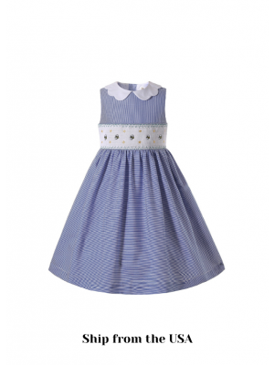 (USA ONLY)Summer Soft Blue Sleeveless Smocked O-neck Girls Dresses