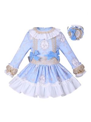 Blue Flower Girls Lace Dress + Headband