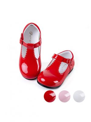 Red New Design Microfiber Leather Handmade Girls Shoes