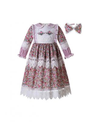 (Only 2Y 3Y 4Y)Birthday Boutique Doll Collar Flower Printed Lace Embroidery Dress With Headband