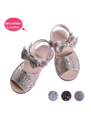 Golden Glitter Sequin Girls Party Shoes With Handmade Bow-knot