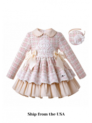 (USA ONLY)Girls Autumn & Winter Tweed Dress + Handmade Headband