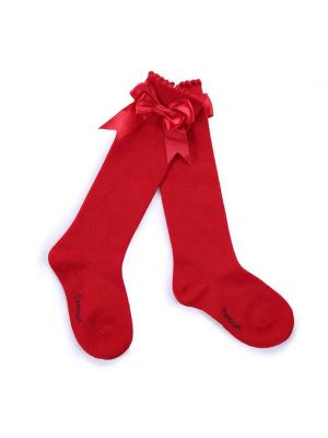 Girls Red Socks With Handmade Bow-knot 
