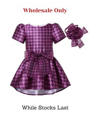(Wholesale Only)Girls Fuchsia Houndstooth Dress