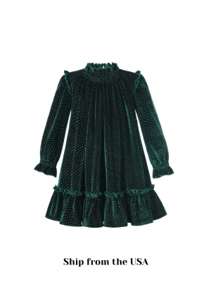 (USA ONLY)Winter Vintage Girls Green Straight Dress With Sequined