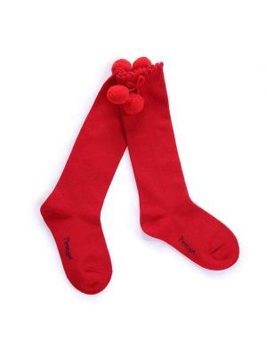 Girls Red Pom Pom Socks