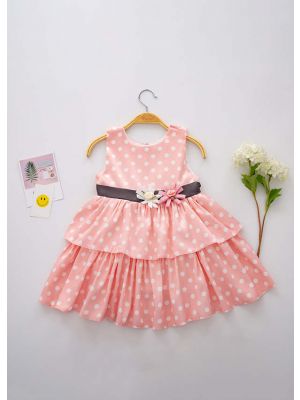 Pink Girls Dot Printed  Princess Dress