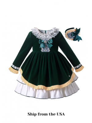 (USA ONLY)Double-layered Collar Girls Dress + Handmade Headband