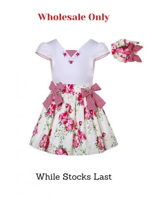 (Wholesale Only) Girls White Embroidered Top + Floral Skirt